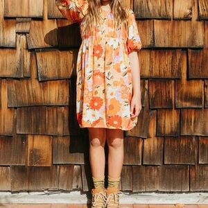 Billabong Girls' Bright Floral Love Sugar Coral Mini Boho Dress Size Medium NWT